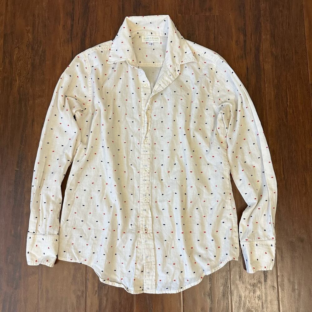 THE LADY & THE SAILOR Button Up Shirt White Polka Dots Cotton Linen